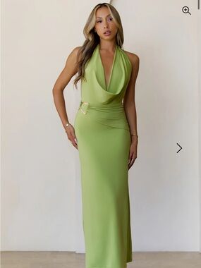 HELLO MOLLY - SILK ESSENCE HALTER MAXI DRESS GREEN